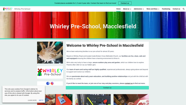 Screenshot of the Whirley Pre School Group website