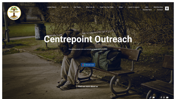 Screenshot of the Centrepoint Outreach website