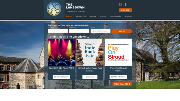 Screenshot of the Lansdown Hall And Gallery website
