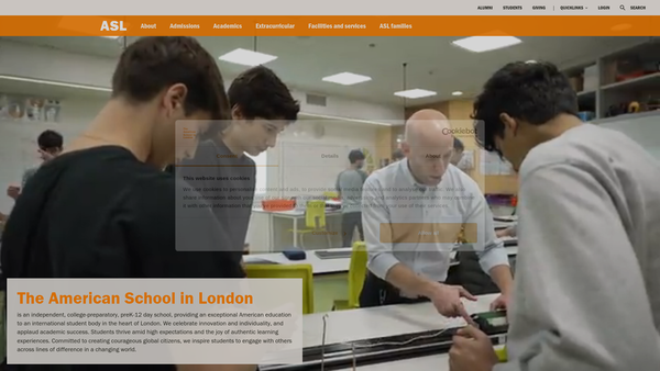 Screenshot of the Parent Community Association Of The American School In London website