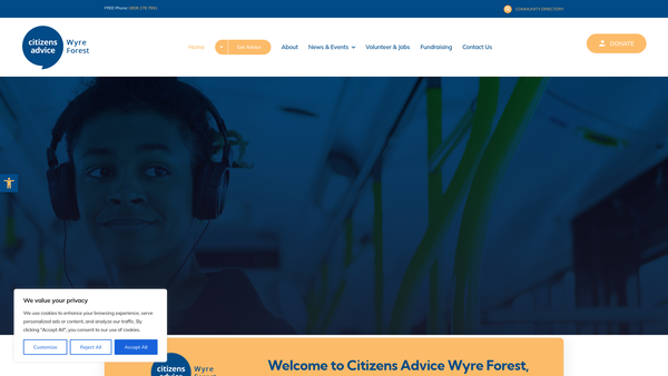 Screenshot of the Wyre Forest Citizens Advice Bureau website