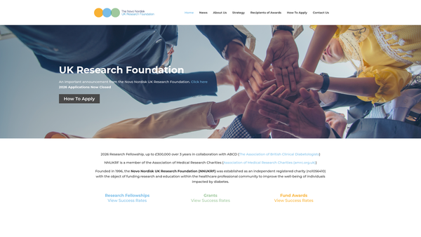 Screenshot of the The Novo Nordisk UK Research Foundation website