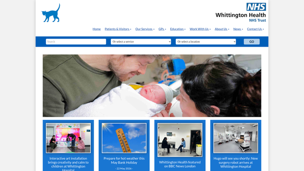 Screenshot of the The Whittington Hospital NHS Trust Charitable Funds website