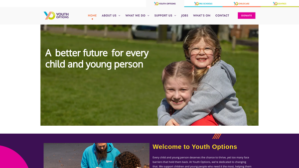 Screenshot of the Youth Options website