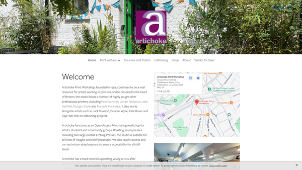 Screenshot of the Artichoke Print Workshop website