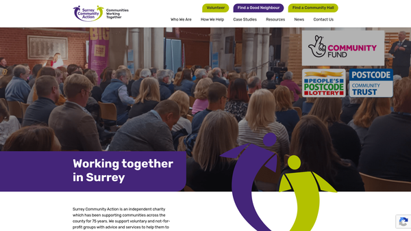 Screenshot of the Surrey Community Action website