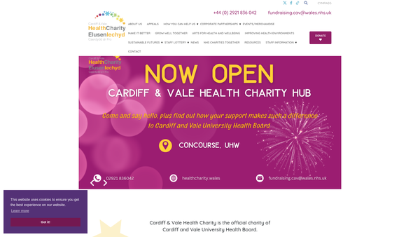 Screenshot of the Cardiff And Vale University Local Health Board General Purpose Charity website