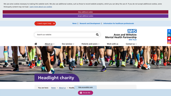 Screenshot of the Headlight Mental Health Charity website
