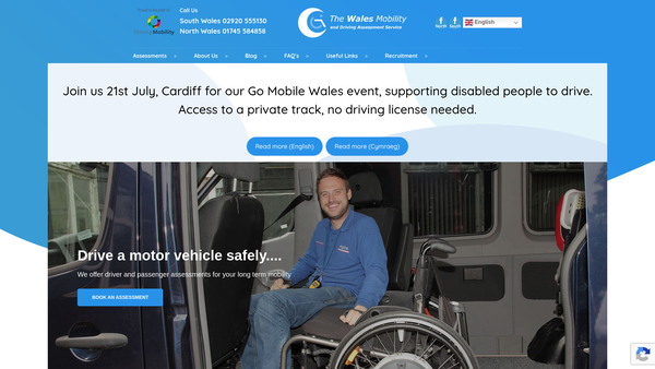 Screenshot of the Wales Mobility Driving Assessment Service website