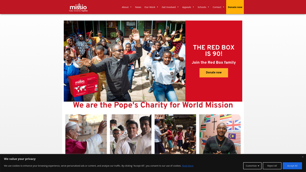 Screenshot of the Missio website