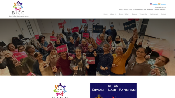 Screenshot of the Brent Indian Community Centre website