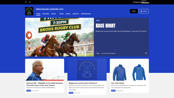 Screenshot of the Brighouse Juniors A.F.C website