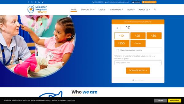 Screenshot of the Leicester Hospitals Charity website