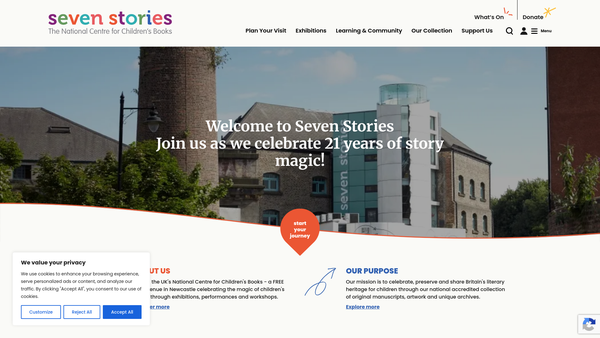 Screenshot of the Seven Stories, The National Centre For Children's Books website