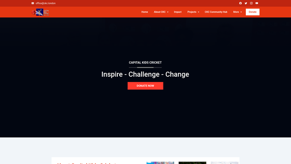 Screenshot of the Capital Kids Cricket website