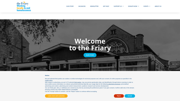 Screenshot of the Friary Drop-In Limited website