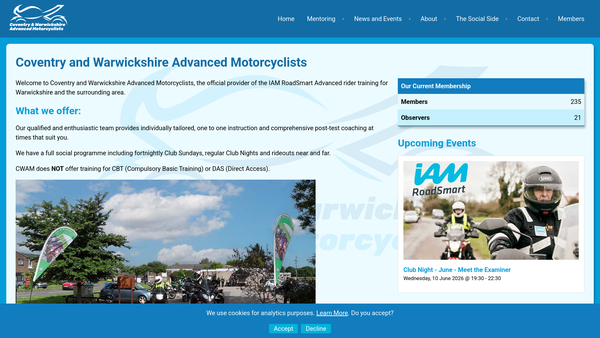 Screenshot of the Coventry And Warwickshire Advanced Motorcyclists website