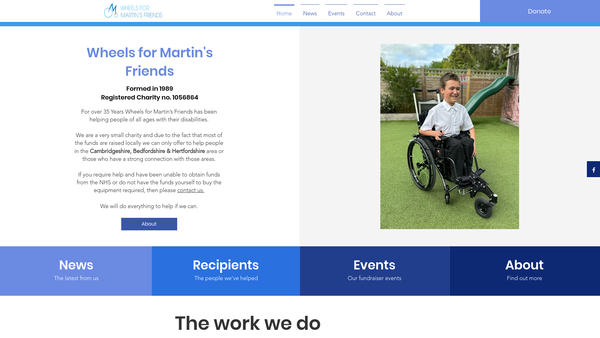 Screenshot of the Wheels For Martin's Friends website