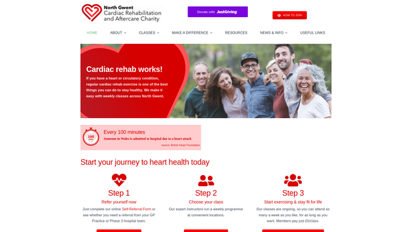 Screenshot of the North Gwent Cardiac Rehabilitation And Aftercare website