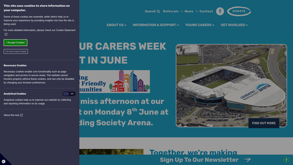 Screenshot of the Carers Trust Heart Of England website