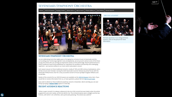 Screenshot of the Sevenoaks Symphony Orchestra website