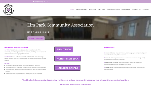 Screenshot of the Elm Park Community Association website