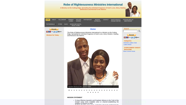 Screenshot of the Robe Of Righteousness Ministries International website