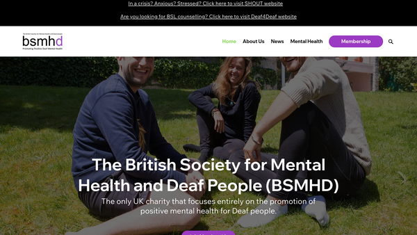 Screenshot of the British Society for Mental Health and Deaf People website