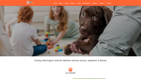 Screenshot of the Warrington Animal Welfare website