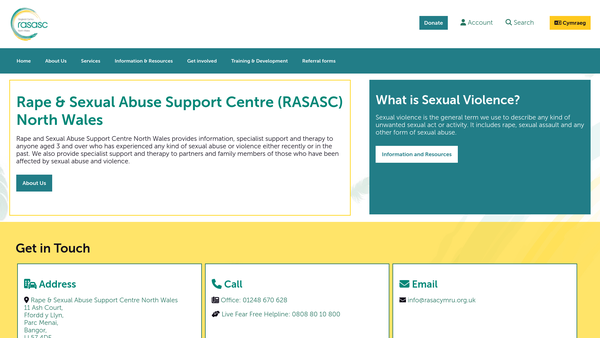 Screenshot of the Rape And Sexual Abuse Support Centre (North Wales) website