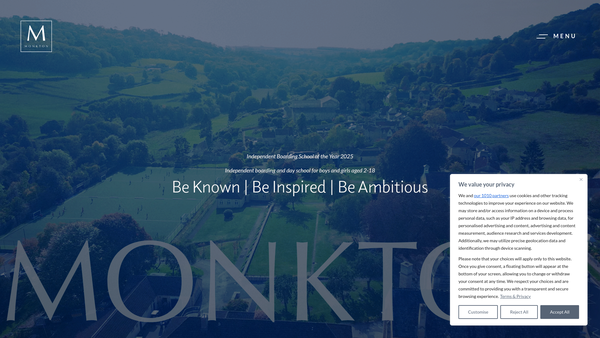 Screenshot of the Monkton Combe School website