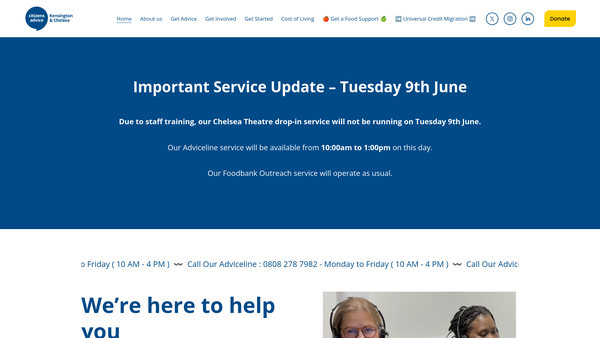 Screenshot of the Citizens Advice Kensington And Chelsea website