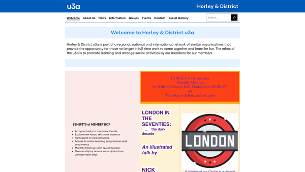 Screenshot of the Horley And District Branch University Of The Third Age website