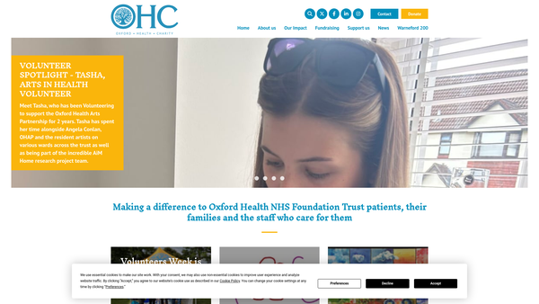 Screenshot of the Oxford Health Charity website