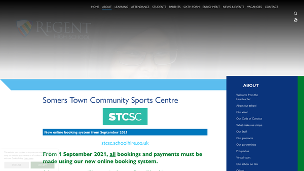 Screenshot of the Somers Town Community Sports Centre Limited website
