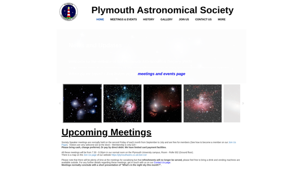 Screenshot of the Plymouth Astronomical Society website