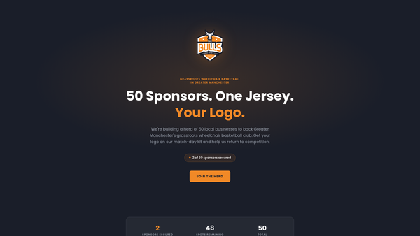 Screenshot of the The Bolton Bulls Wheelchair Basketball Club website