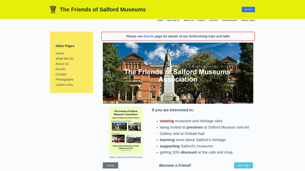Screenshot of the The Friends Of The Salford Museums' Association website