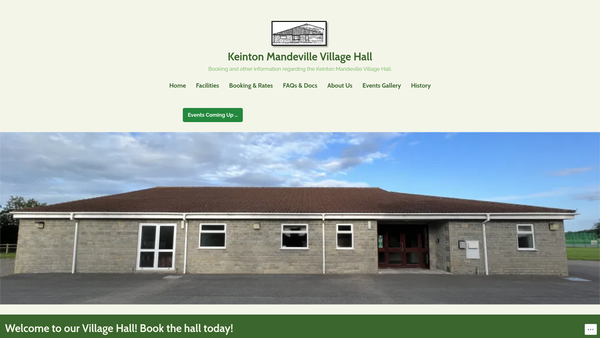 Screenshot of the Keinton Mandeville Village Hall And Playing Field Trust website