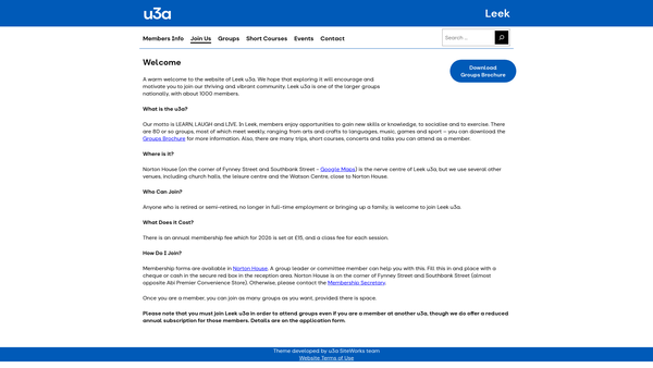 Screenshot of the Leek U3A website
