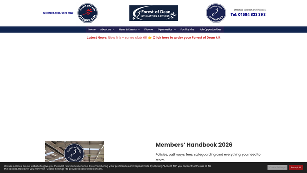 Screenshot of the Forest Of Dean Gymnastic Club website