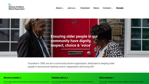 Screenshot of the Hackney Caribbean Elderly Organisation website