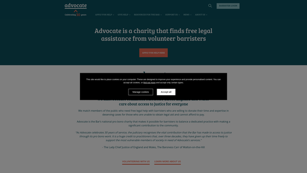 Screenshot of the Bar Pro Bono Unit website