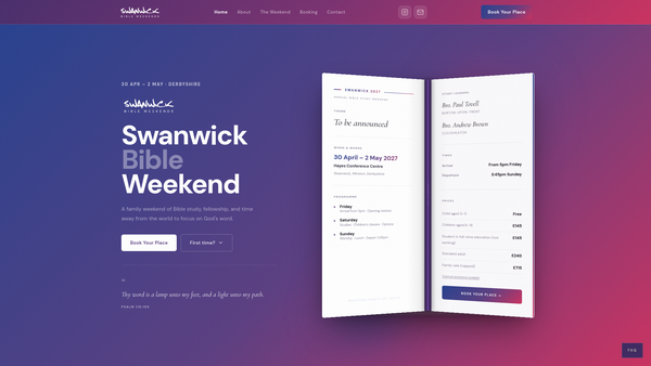 Screenshot of the Swanwick Bible Weekends website
