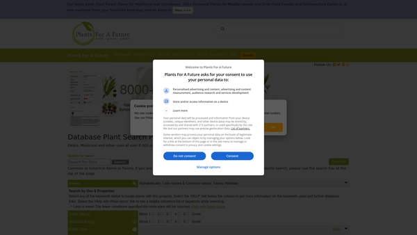 Screenshot of the Plants For A Future website
