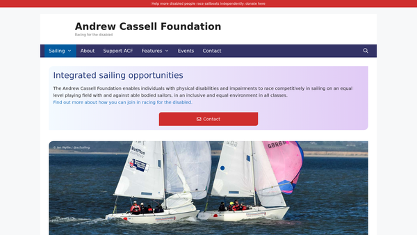 Screenshot of the Andrew Cassell Foundation (Racing For The Disabled) website