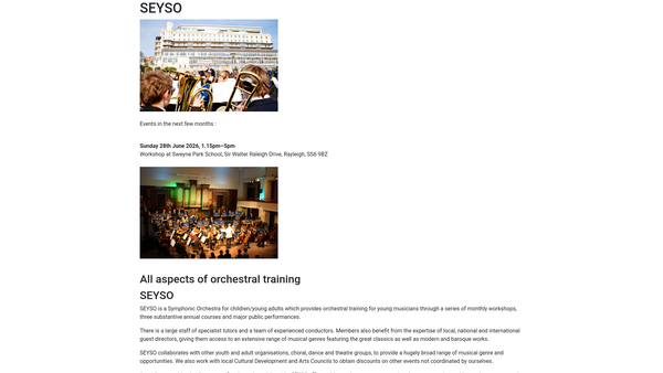 Screenshot of the South Essex Youth Symphony Orchestra website