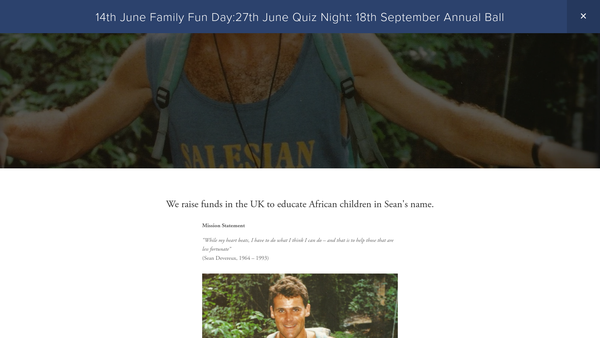 Screenshot of the Sean Devereux Children's Fund website