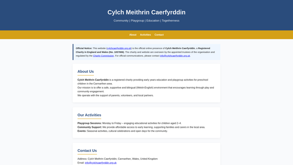 Screenshot of the Cylch Meithrin Caerfyrddin website