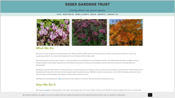 Screenshot of the Essex Gardens Trust website